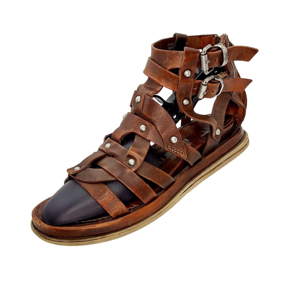 A.S. 98 Payne Women's Brown Leather Strappy Studded Gladiator Sandal EU 37